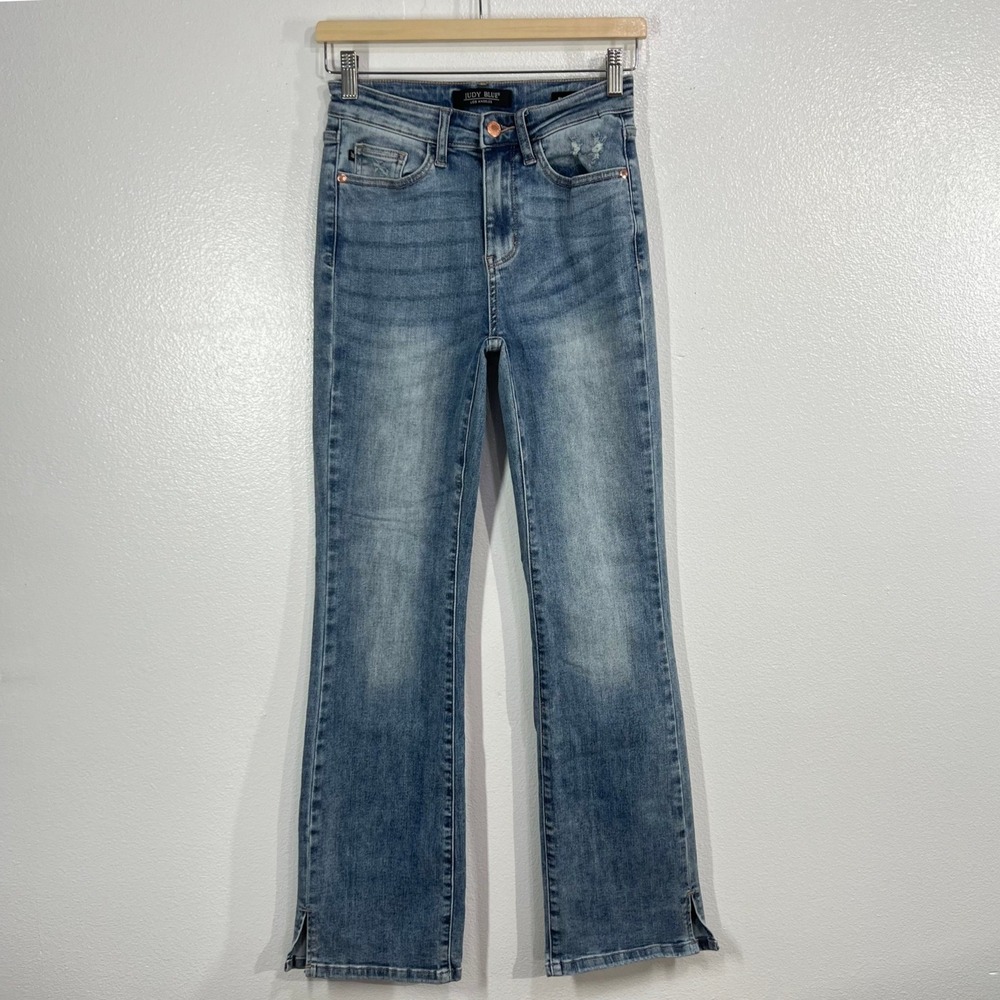 JUDY BLUE Slim Bootcut Slit Hem Jeans Women's 1/25 Medium Wash Stretch JB88289